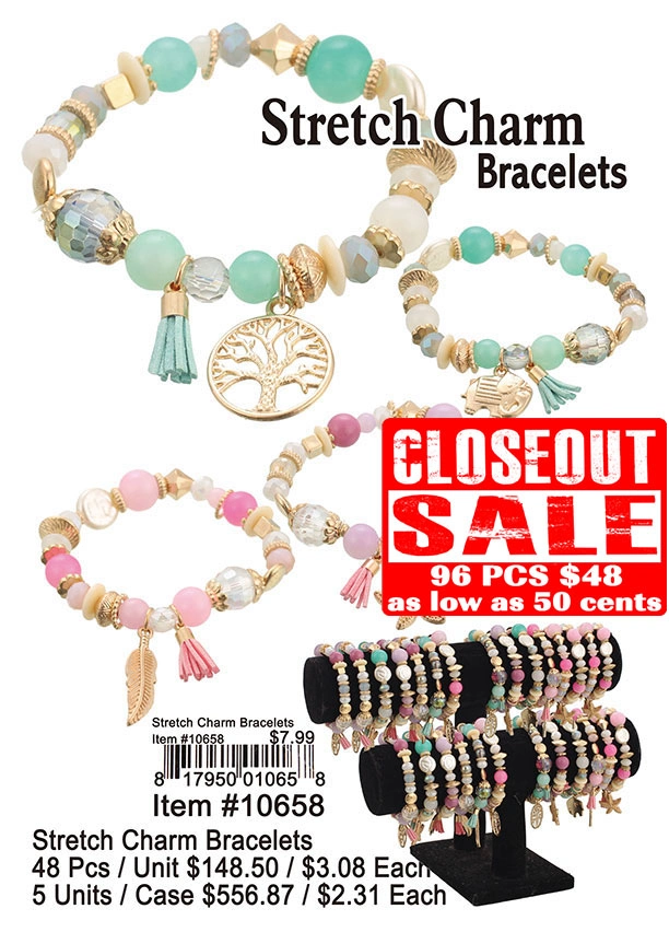 Stretch Charm Bracelets - Closeout 96 Pcs.